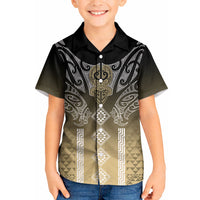 Aotearoa Maori Iwi Heritage Kid Hawaiian Shirt Waikato Tainui Parauri LT7 Kid Earth Gold - Polynesian Pride