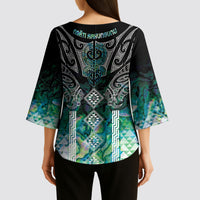Aotearoa Maori Iwi Heritage Kimono Sleeve Blouse Ngati Kahungunu Paua Shell Turquoise LT7 - Polynesian Pride