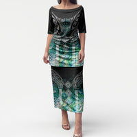 Aotearoa Maori Iwi Heritage Puletasi Ngati Kahungunu Paua Shell Turquoise LT7 Long Dress Green Blue - Polynesian Pride