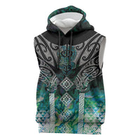Aotearoa Maori Iwi Heritage Sleeveless Hoodie Ngati Kahungunu Paua Shell Turquoise LT7 Green Blue - Polynesian Pride