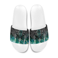 Aotearoa Maori Iwi Heritage Slide Sandals Ngati Kahungunu Paua Shell Turquoise LT7 Green Blue - Polynesian Pride