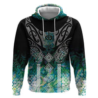 Aotearoa Maori Iwi Heritage Zip Hoodie Ngati Kahungunu Paua Shell Turquoise LT7 Pullover Hoodie Green Blue - Polynesian Pride
