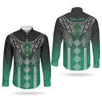 Aotearoa Maori Iwi Heritage Couples Matching Puletasi and Long Sleeve Button Shirt Ngai Tahu Pounamu Green LT7 - Polynesian Pride