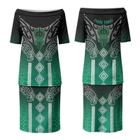 Aotearoa Maori Iwi Heritage Couples Matching Puletasi and Long Sleeve Button Shirt Ngai Tahu Pounamu Green LT7 - Polynesian Pride