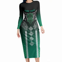 Aotearoa Maori Iwi Heritage Long Sleeve Bodycon Dress Ngai Tahu Pounamu Green LT7 Long Dress Jade Green - Polynesian Pride