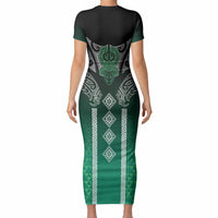 Aotearoa Maori Iwi Heritage Short Sleeve Bodycon Dress Ngai Tahu Pounamu Green LT7 - Polynesian Pride