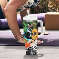 Tropical Christmas Polynesian Tumbler With Handle Funny Surfing Pineapple