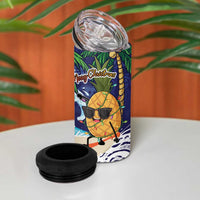 Tropical Christmas Polynesian 4 in 1 Can Cooler Tumbler Funny Surfing Pineapple Blue