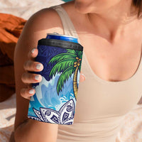 Tropical Christmas Polynesian 4 in 1 Can Cooler Tumbler Funny Surfing Pineapple Blue