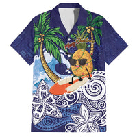 Tropical Christmas Polynesian Family Matching Long Sleeve Bodycon Dress and Hawaiian Shirt Funny Surfing Pineapple Blue LT7 Dad's Shirt - Short Sleeve Blue - Polynesian Pride