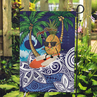 Tropical Christmas Polynesian Garden Flag Funny Surfing Pineapple Blue