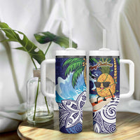 Tropical Christmas Polynesian Tumbler With Handle Funny Surfing Pineapple Blue