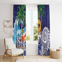 Tropical Christmas Polynesian Window Curtain Funny Surfing Pineapple Blue