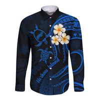 Hawaii Long Sleeve Button Shirt Niihau Islands Polynesian Sunset Plumeria Blue Vibe LT9 Unisex Blue - Polynesian Pride