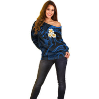 Hawaii Off Shoulder Sweater Niihau Islands Polynesian Sunset Plumeria Blue Vibe LT9 - Polynesian Pride