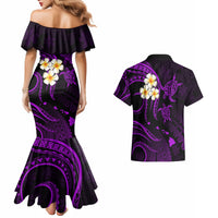 Polynesian Hawaii Couples Mermaid Dress And Hawaiian Shirt Niihau Islands with Pacific Plumeria Purple Vibe LT9 - Polynesian Pride