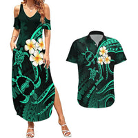 Polynesian Hawaii Couples Summer Maxi Dress and Hawaiian Shirt Niihau Islands with Pacific Plumeria Turquoise Vibe LT9 Turquoise - Polynesian Pride