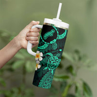 Hawaii Ni'ihau Islands Pacific Plumeria Tumbler With Handle Turquoise Polynesian Tattoo