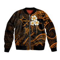 Hawaii Sleeve Zip Bomber Jacket Molokai Islands Polynesian Sunset Plumeria Gold Vibe LT9 Unisex Gold - Polynesian Pride