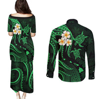 Hawaii Couples Puletasi Dress and Long Sleeve Button Shirts Molokai Islands Polynesian Sunset Plumeria Green Vibe LT9 - Polynesian Pride