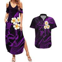 Polynesian Hawaii Couples Summer Maxi Dress and Hawaiian Shirt Molokai Islands with Pacific Plumeria Purple Vibe LT9 Purple - Polynesian Pride