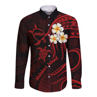 Polynesian Hawaii Long Sleeve Button Shirt Molokai Islands with Pacific Plumeria Red Vibe LT9 Unisex Red - Polynesian Pride