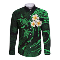 Hawaii Long Sleeve Button Shirt Lanai Islands Polynesian Sunset Plumeria Green Vibe LT9 Unisex Green - Polynesian Pride