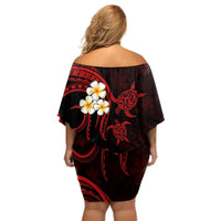 Polynesian Hawaii Off Shoulder Short Dress Lanai Islands with Pacific Plumeria Red Vibe LT9 - Polynesian Pride