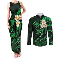 Hawaii Couples Matching Tank Maxi Dress and Long Sleeve Button Shirts Kauai Islands Polynesian Sunset Plumeria Green Vibe LT9 Green - Polynesian Pride