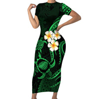 Hawaii Short Sleeve Bodycon Dress Kauai Islands Polynesian Sunset Plumeria Green Vibe LT9 Long Dress Green - Polynesian Pride