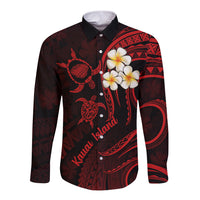 Polynesian Hawaii Long Sleeve Button Shirt Kauai Islands with Pacific Plumeria Red Vibe LT9 Unisex Red - Polynesian Pride