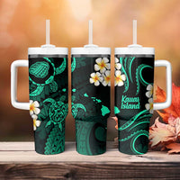 Hawaii Kauai Islands Pacific Plumeria Tumbler With Handle Turquoise Polynesian Tattoo