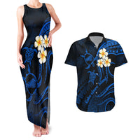 Hawaii Couples Matching Tank Maxi Dress And Hawaiian Shirt Kahoolawe Islands Polynesian Sunset Plumeria LT9 Blue - Polynesian Pride
