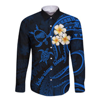 Hawaii Long Sleeve Button Shirt Kahoolawe Islands Polynesian Sunset Plumeria LT9 Unisex Blue - Polynesian Pride