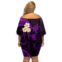 Polynesian Hawaii Off Shoulder Short Dress Kahoolawe Islands with Pacific Plumeria Purple Vibe LT9 - Polynesian Pride