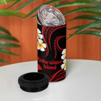 Hawaii Kahoolawe Islands Pacific Plumeria 4 in 1 Can Cooler Tumbler Red Polynesian Tattoo
