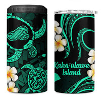 Hawaii Kahoolawe Islands Pacific Plumeria 4 in 1 Can Cooler Tumbler Turquoise Polynesian Tattoo