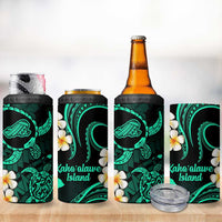 Hawaii Kahoolawe Islands Pacific Plumeria 4 in 1 Can Cooler Tumbler Turquoise Polynesian Tattoo