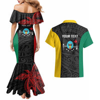 Personalised PNG Hela Province Couples Matching Mermaid Dress and Hawaiian Shirt Bird of Paradise Tattoo Flag Motif - Polynesian Pride