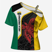 Personalised PNG Hela Province Cross Shoulder Shirt Bird of Paradise Tattoo Flag Motif - Polynesian Pride