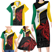 Personalised PNG Hela Province Family Matching Long Sleeve Bodycon Dress and Hawaiian Shirt Bird of Paradise Tattoo Flag Motif LT9 - Polynesian Pride