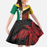 Personalised PNG Hela Province Family Matching Mermaid Dress and Hawaiian Shirt Bird of Paradise Tattoo Flag Motif LT9 Daughter's Dress Yellow - Polynesian Pride