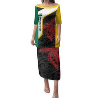 Personalised PNG Hela Province Family Matching Puletasi and Hawaiian Shirt Bird of Paradise Tattoo Flag Motif - Polynesian Pride