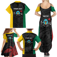 Personalised PNG Hela Province Family Matching Summer Maxi Dress and Hawaiian Shirt Bird of Paradise Tattoo Flag Motif - Polynesian Pride