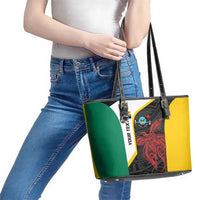 Personalised PNG Hela Province Leather Tote Bag Bird of Paradise Tattoo Flag Motif LT9 - Polynesian Pride