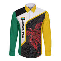 Personalised PNG Hela Province Long Sleeve Button Shirt Bird of Paradise Tattoo Flag Motif - Polynesian Pride