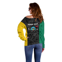 Personalised PNG Hela Province Off Shoulder Sweater Bird of Paradise Tattoo Flag Motif - Polynesian Pride