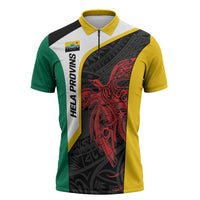 Personalised PNG Hela Province Zipper Polo Shirt Bird of Paradise Tattoo Flag Motif - Polynesian Pride
