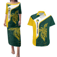 Personalised PNG Jiwaka Province Couples Matching Puletasi and Hawaiian Shirt Bird of Paradise Tattoo Flag Motif - Polynesian Pride
