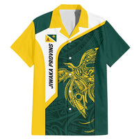 Personalised PNG Jiwaka Province Family Matching Mermaid Dress and Hawaiian Shirt Bird of Paradise Tattoo Flag Motif LT9 Dad's Shirt - Short Sleeve Green - Polynesian Pride